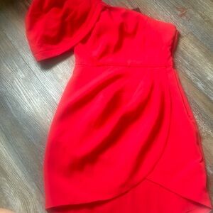 Sexy red dress one shoulder
